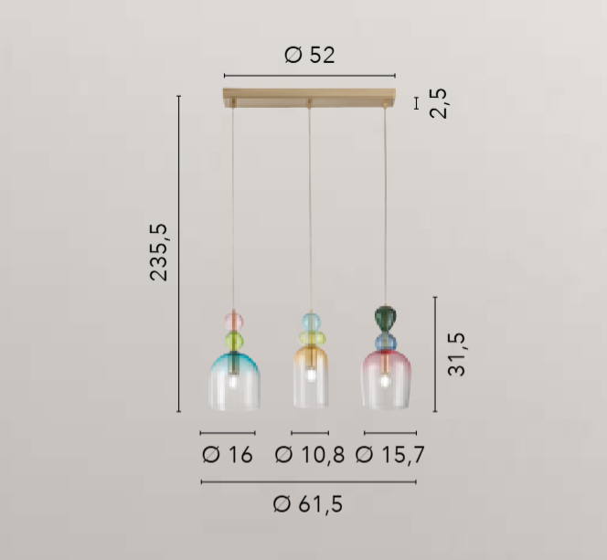 Sospensione colori floreali diffusori in vetro struttura metallo oro satinato attacco E14 GAUDI Sospensione colori floreali diffusori in vetro struttura metallo oro satinato attacco E14 GAUDI